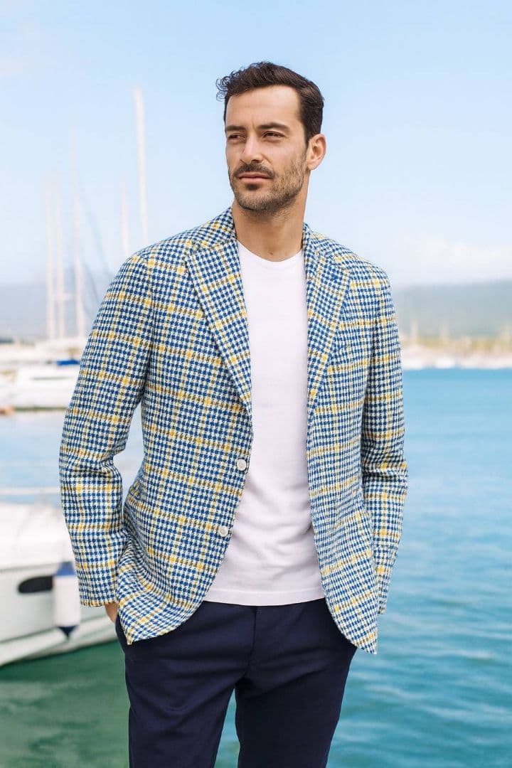 LARDINI　ラルディーニ リネンコットン チェックジャケット48