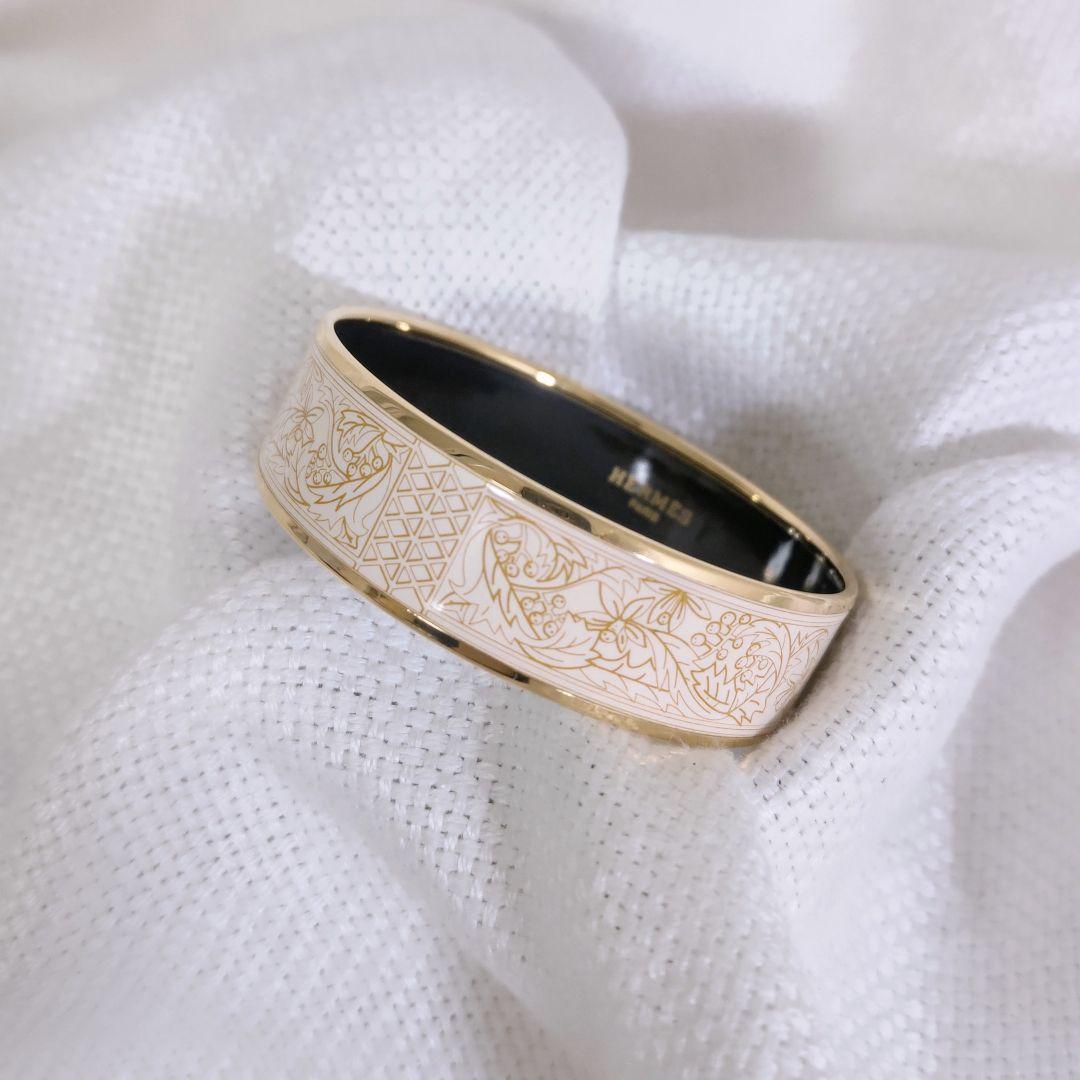 エルメスHERMESエマイユGM七宝焼バングルブレスレット白ホワイト金ゴールド