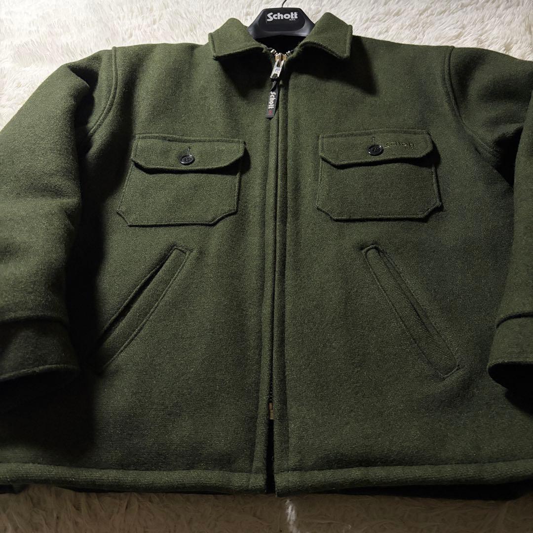 【米国製】schott ウールコート　グリーン　刺繍　ロゴ　720J 40