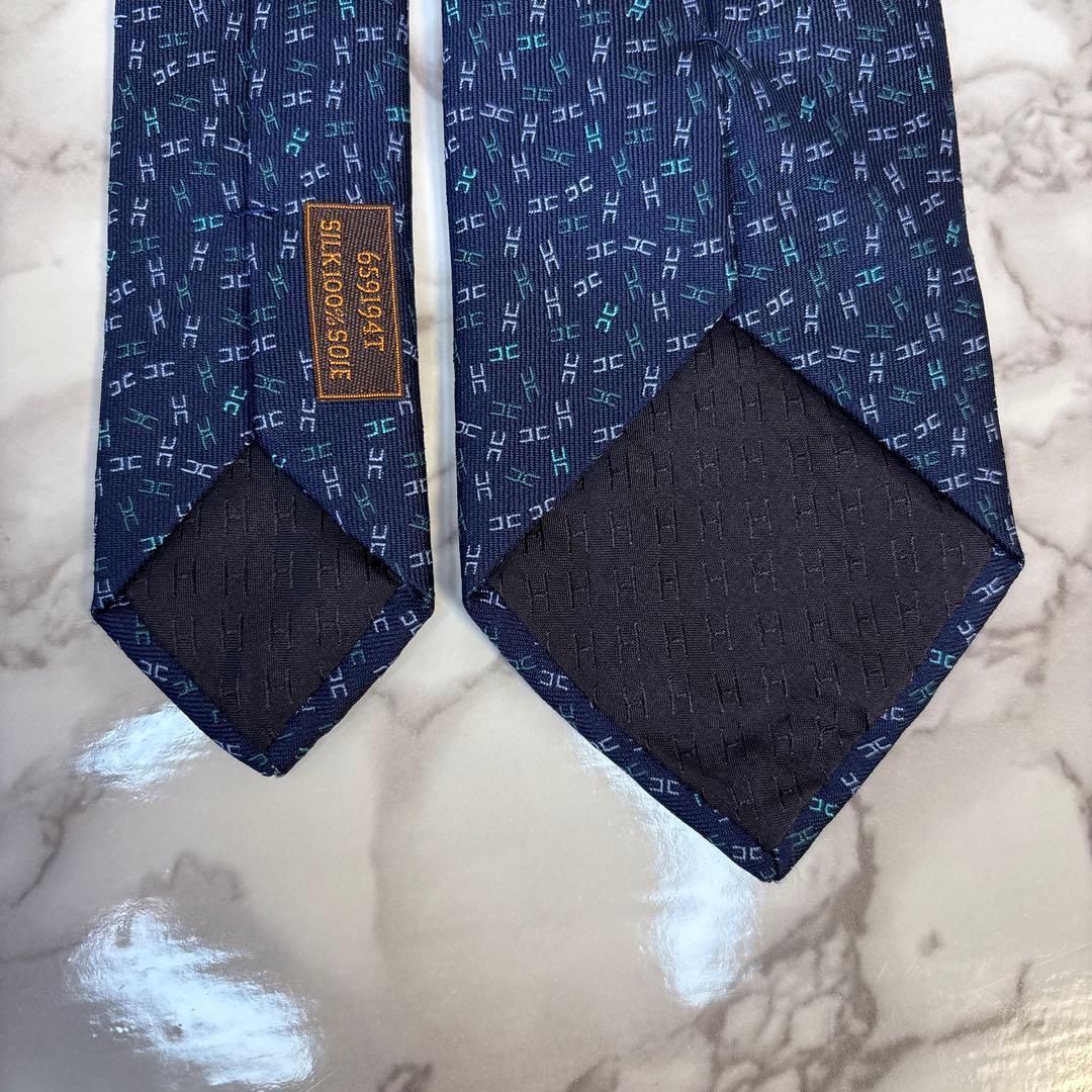 【極美品✨】HERMES ネクタイ　ファソネ　ネイビー　紺　刺繍　ブルー　青　H