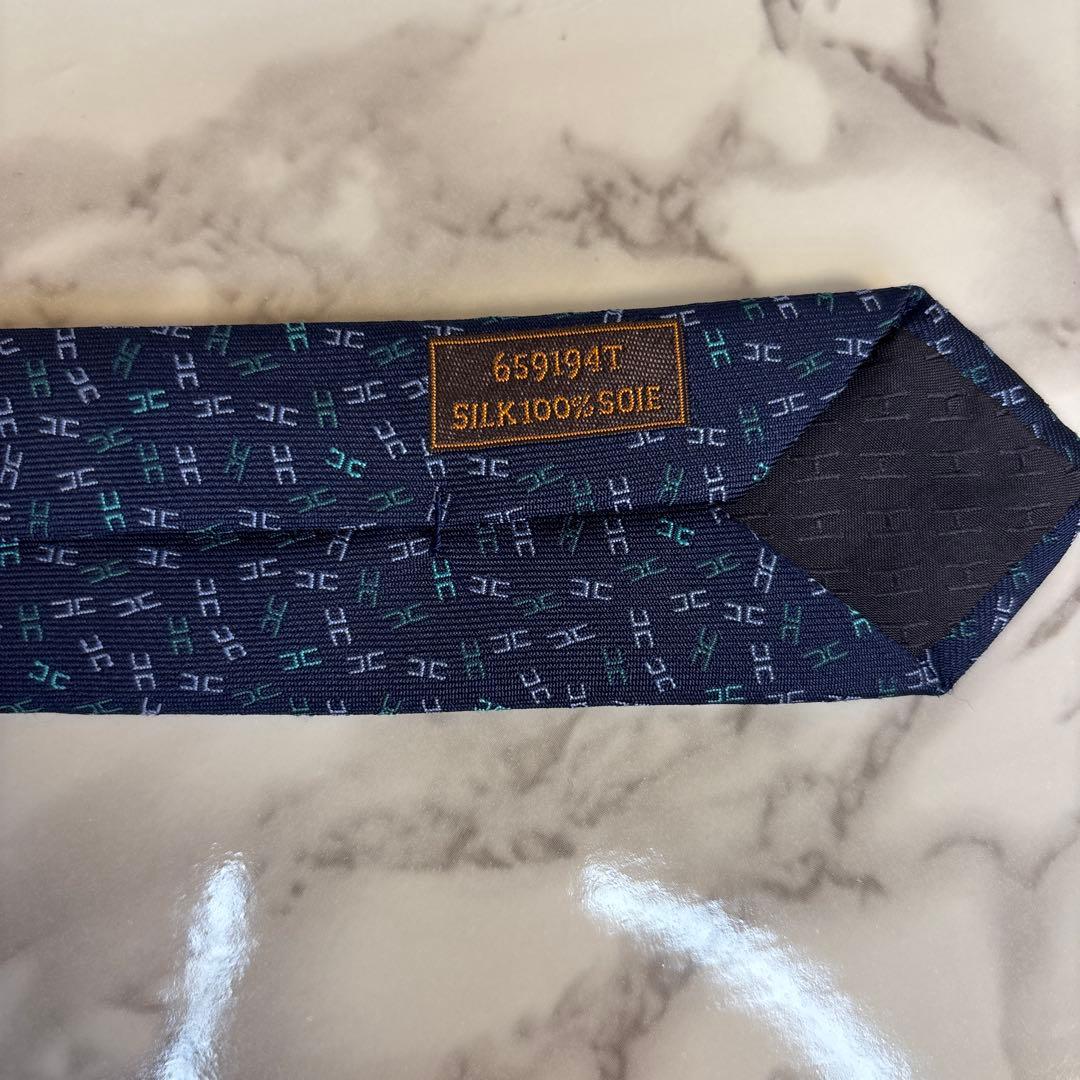 【極美品✨】HERMES ネクタイ　ファソネ　ネイビー　紺　刺繍　ブルー　青　H