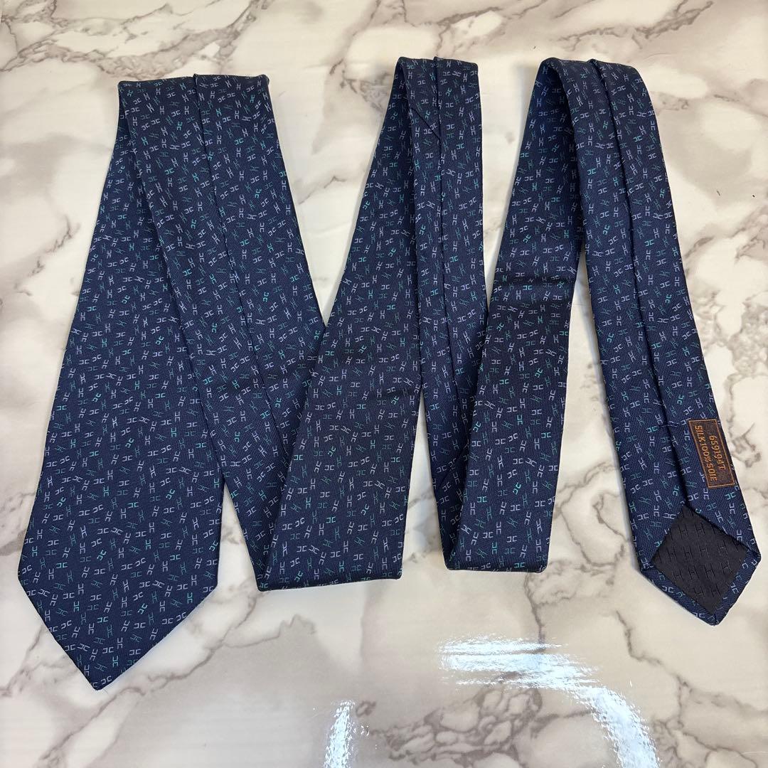 【極美品✨】HERMES ネクタイ　ファソネ　ネイビー　紺　刺繍　ブルー　青　H