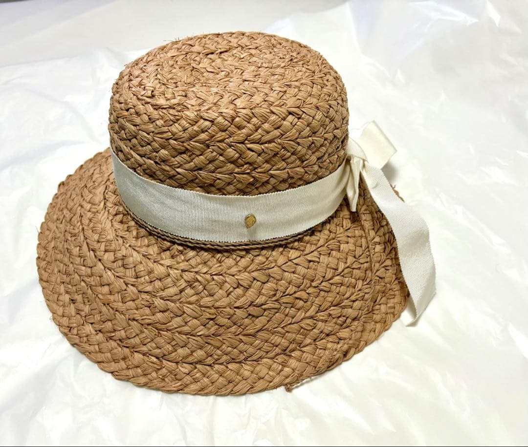 【美品】HELEN KAMINSKI ラフィア　ヘリンボーン　ハット　後リボン