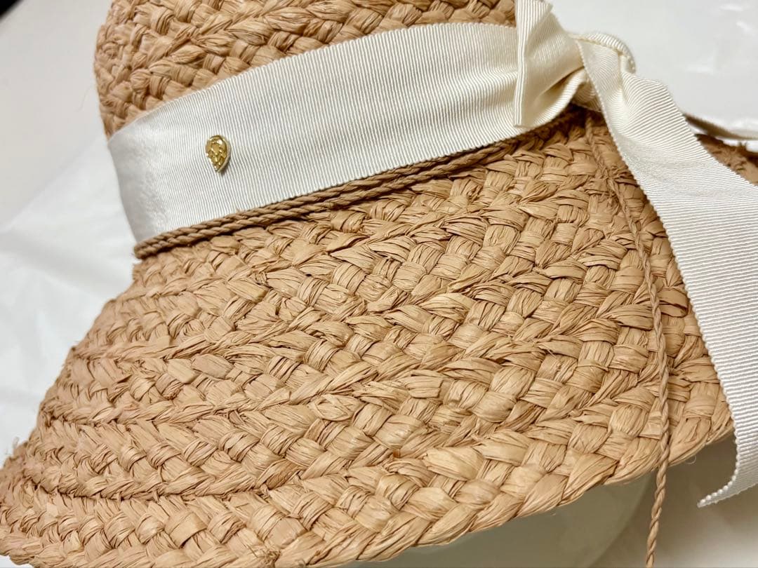 【美品】HELEN KAMINSKI ラフィア　ヘリンボーン　ハット　後リボン