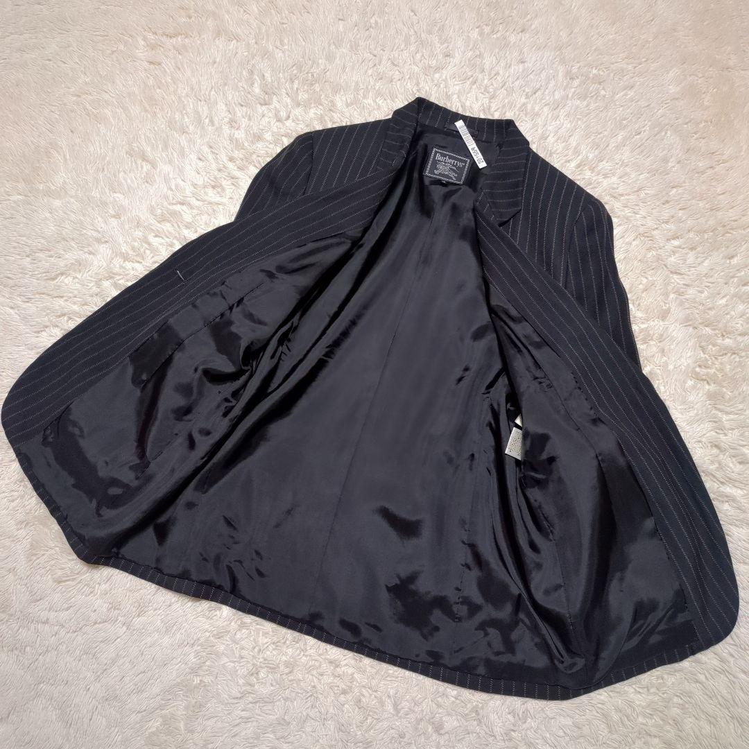 美品！BURBERRY　テーラードジャケット　15号　2XL　黒　ストライプ