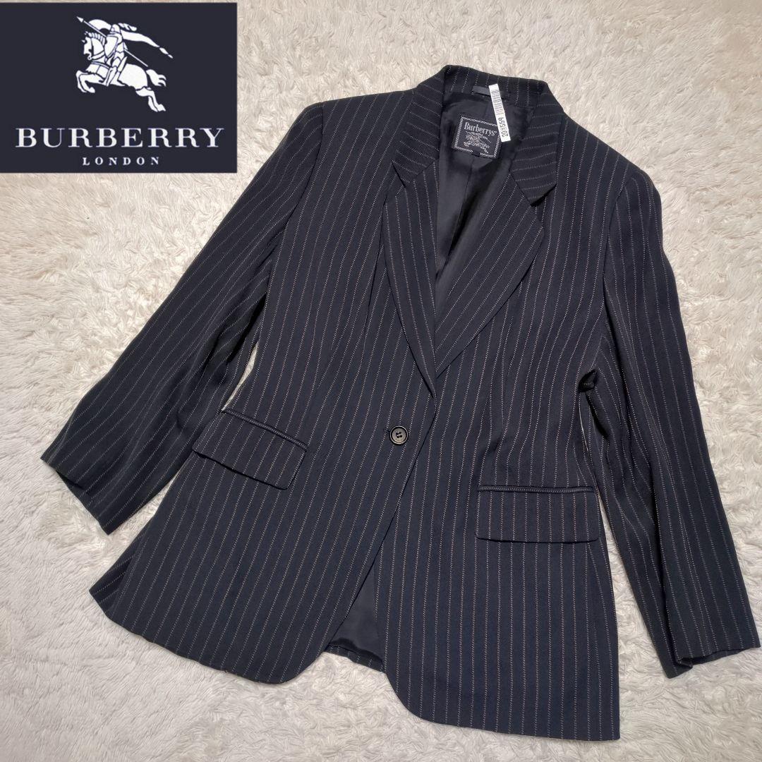 美品！BURBERRY　テーラードジャケット　15号　2XL　黒　ストライプ
