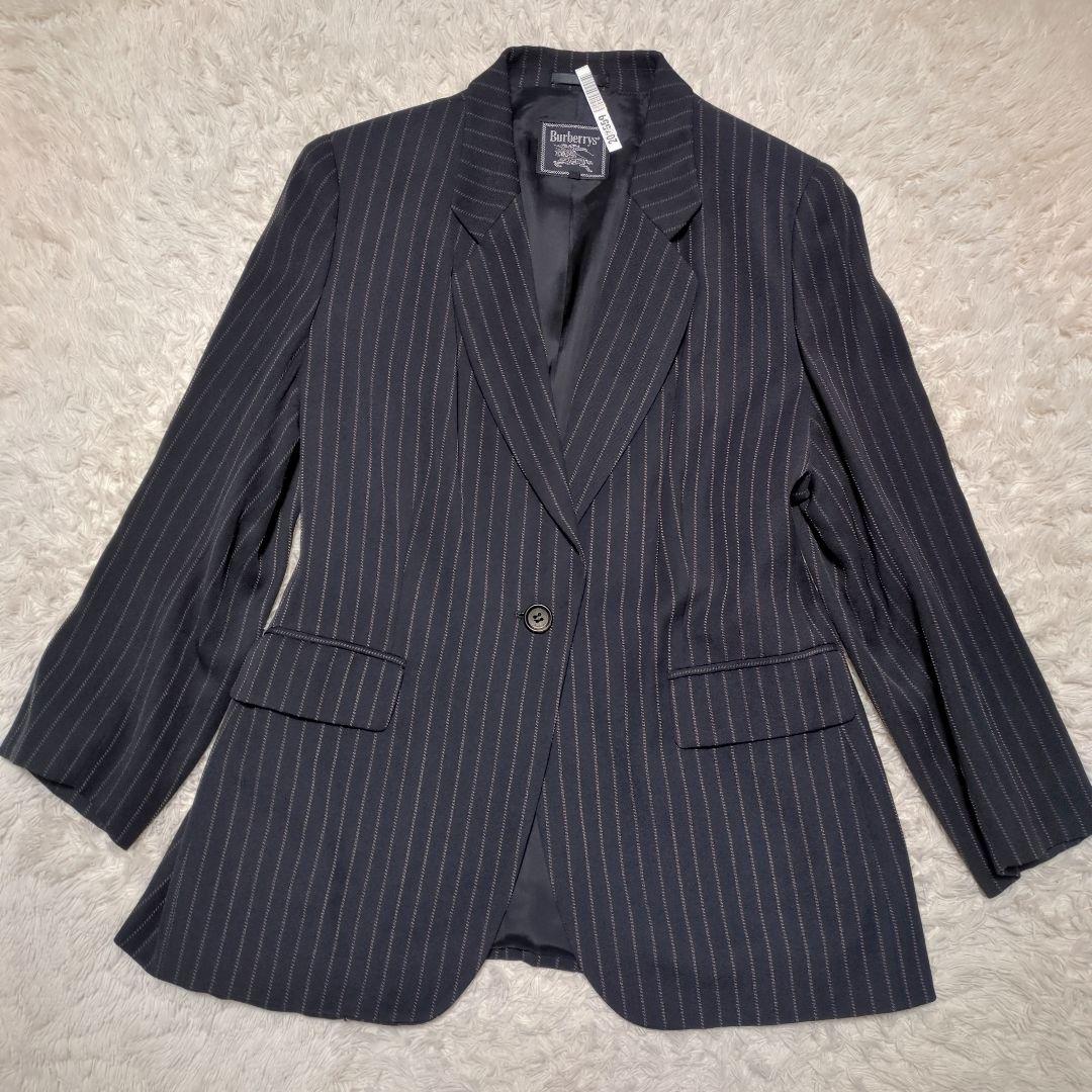 美品！BURBERRY　テーラードジャケット　15号　2XL　黒　ストライプ