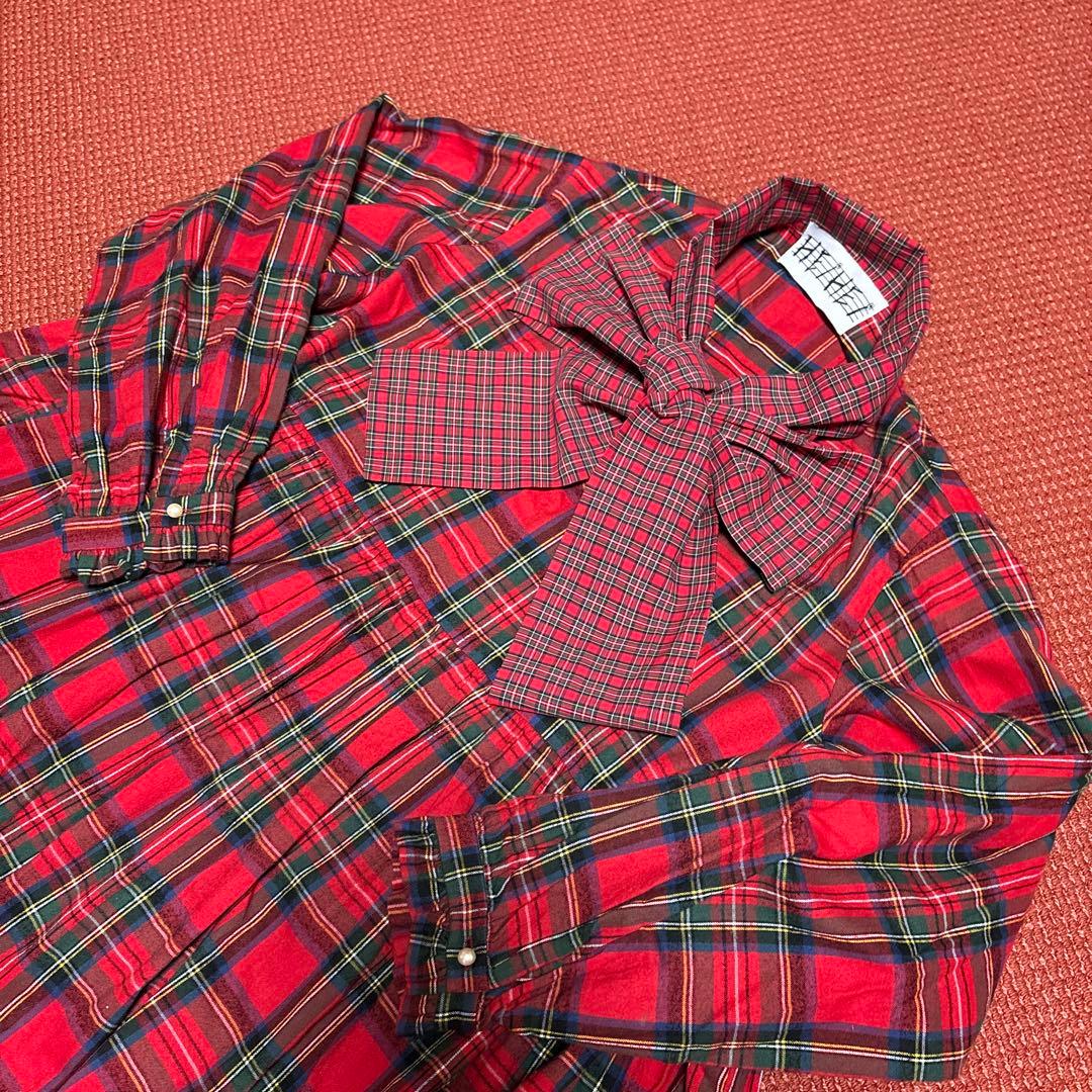 HEIHEI チェック柄リボン付きワンピース