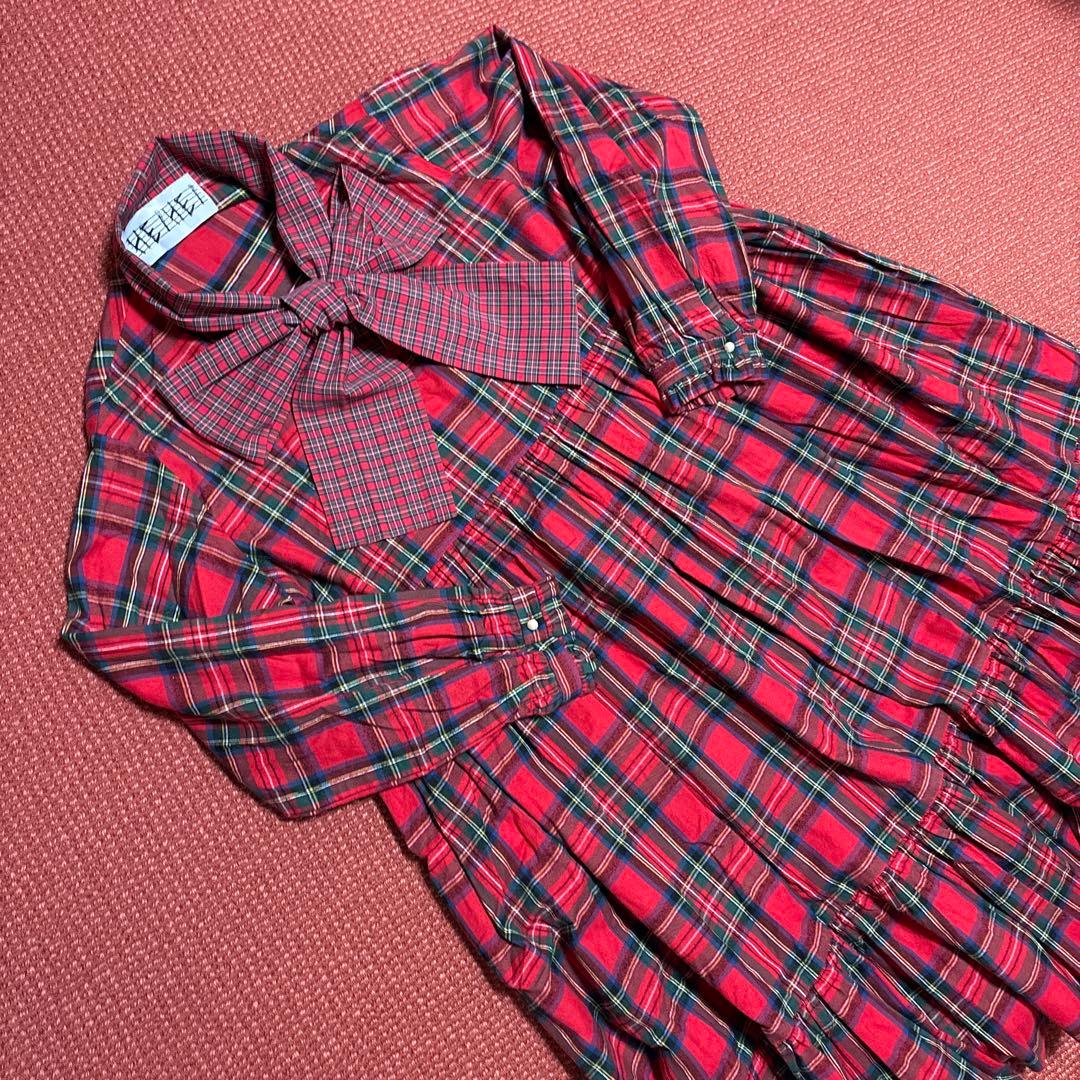 HEIHEI チェック柄リボン付きワンピース