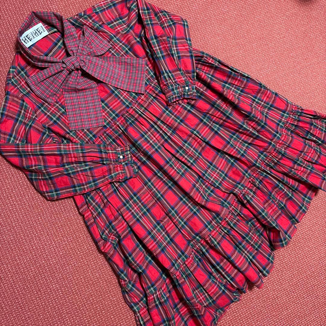 HEIHEI チェック柄リボン付きワンピース