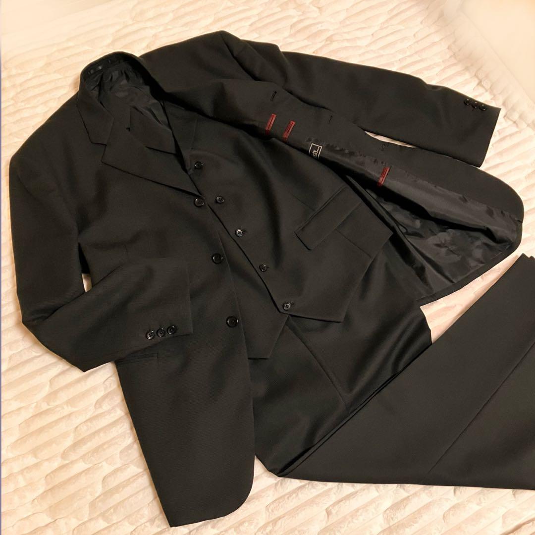 美品 BE7 ビジネススーツ 3ピース ブラック 大きいサイズ ウール ベスト