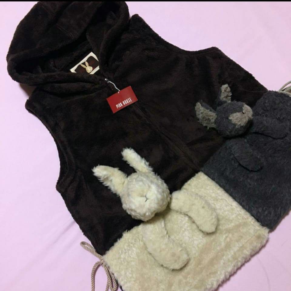 PINK HOUSE ピンクハウス うさぎ ぬいぐるみ ボア ベスト 黒 茶