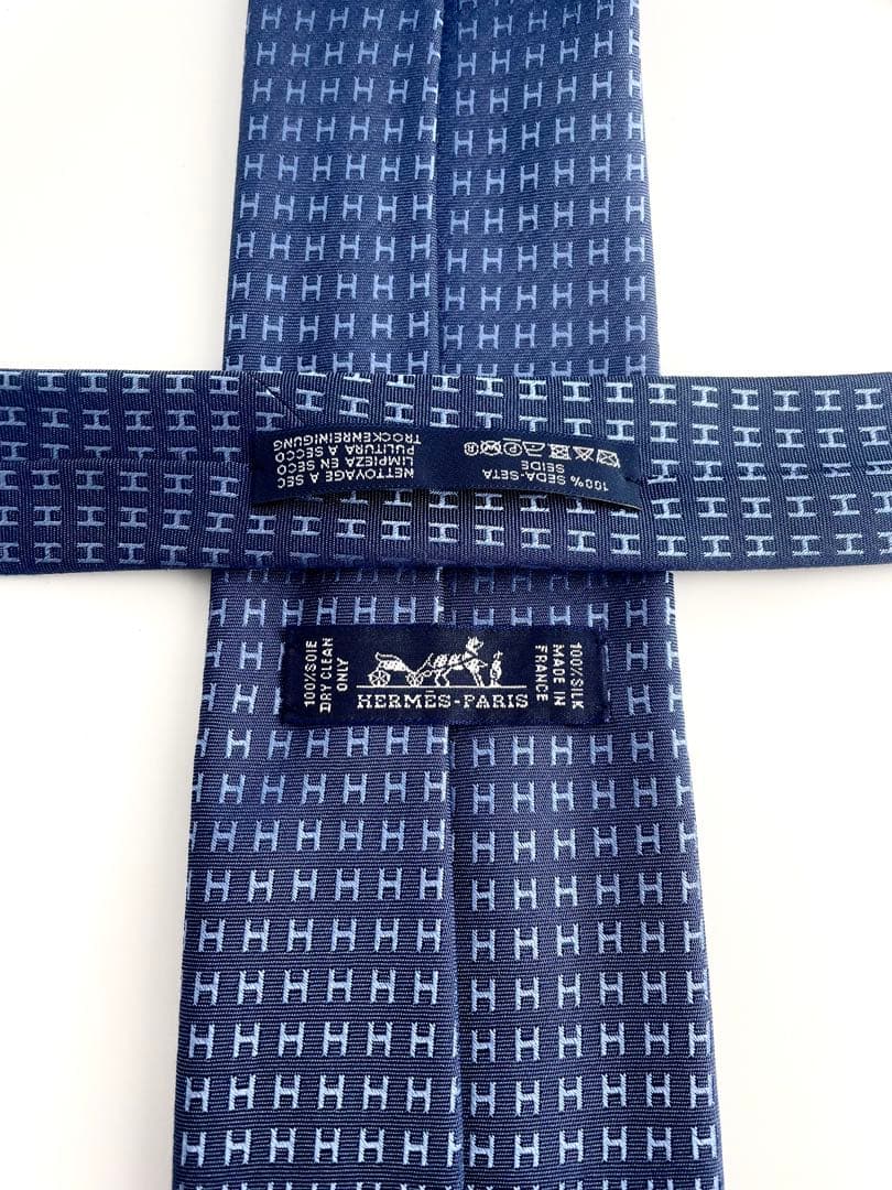 新品 エルメス ネクタイ ハイブランド H柄 ファソネ ネイビー 高級