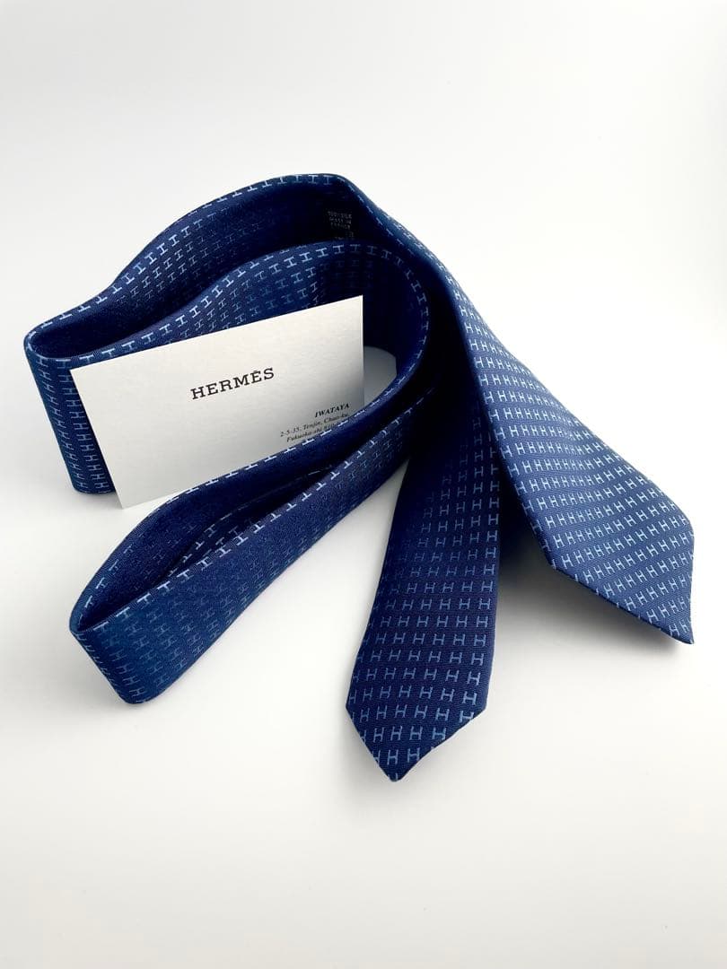 新品 エルメス ネクタイ ハイブランド H柄 ファソネ ネイビー 高級