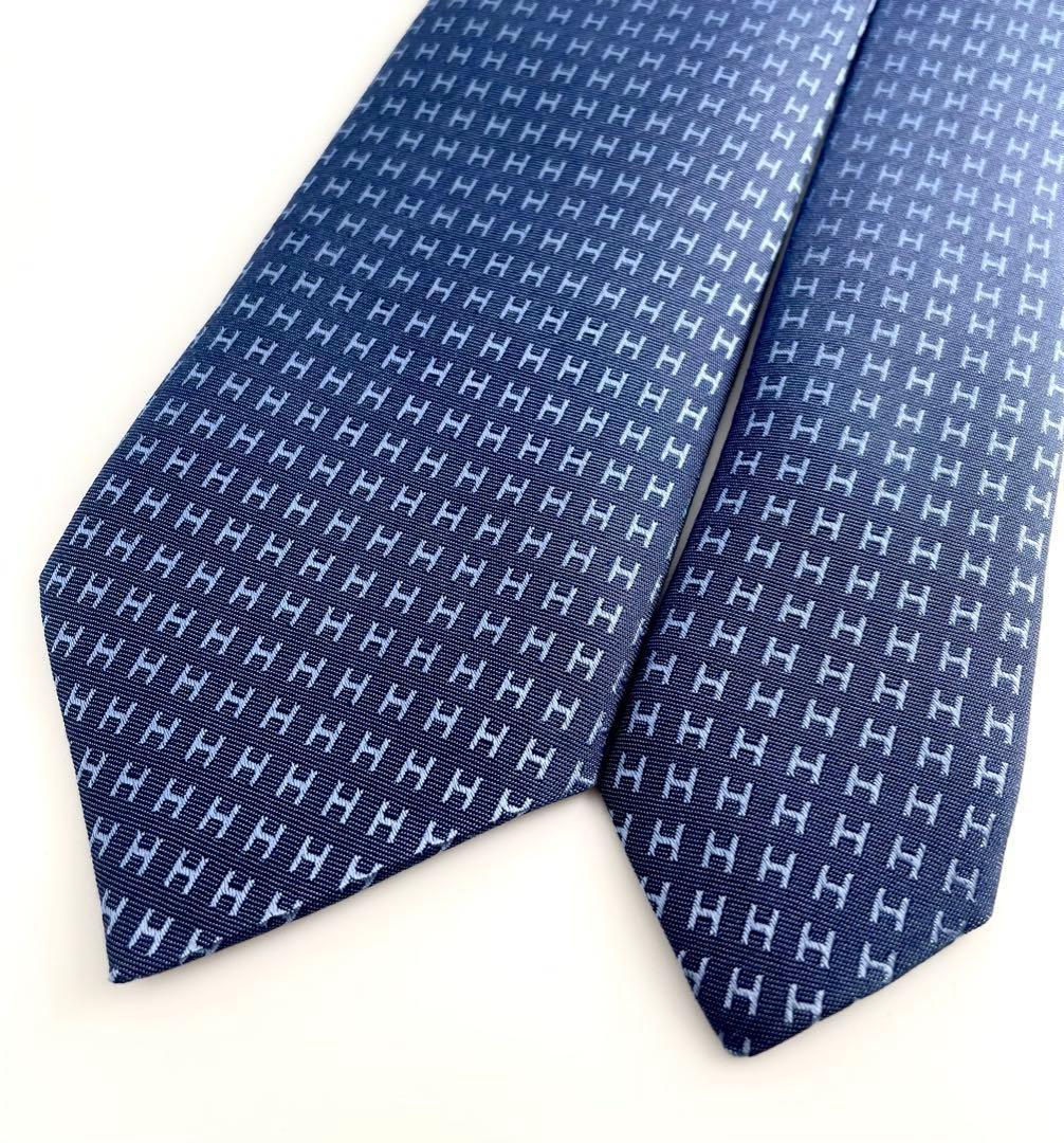 新品 エルメス ネクタイ ハイブランド H柄 ファソネ ネイビー 高級