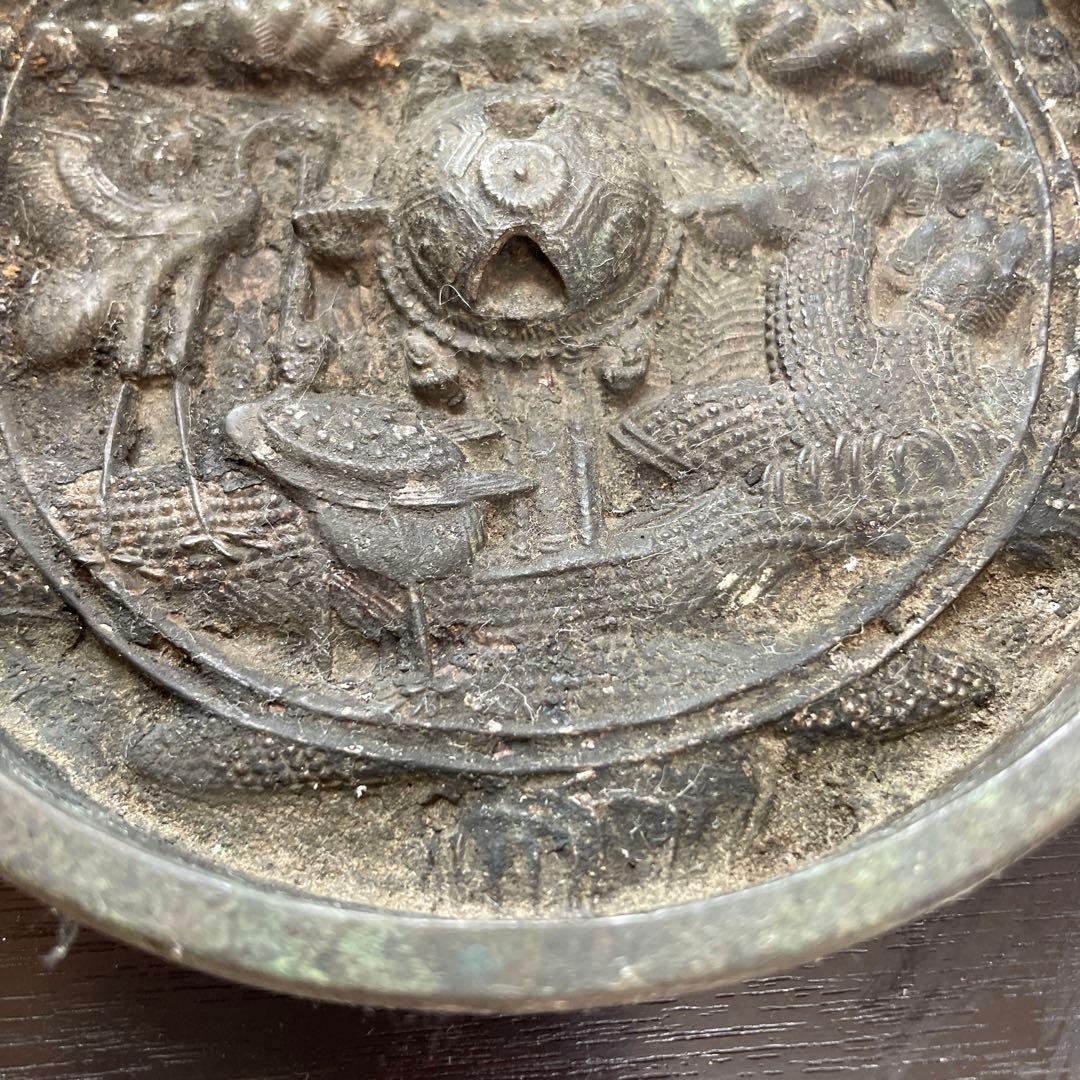 江戸時代　古鏡　和鏡 銅鏡　　円鏡　鶴亀松