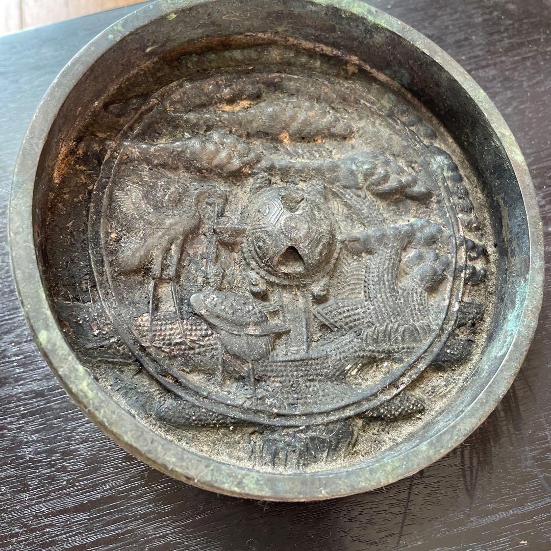 江戸時代　古鏡　和鏡 銅鏡　　円鏡　鶴亀松