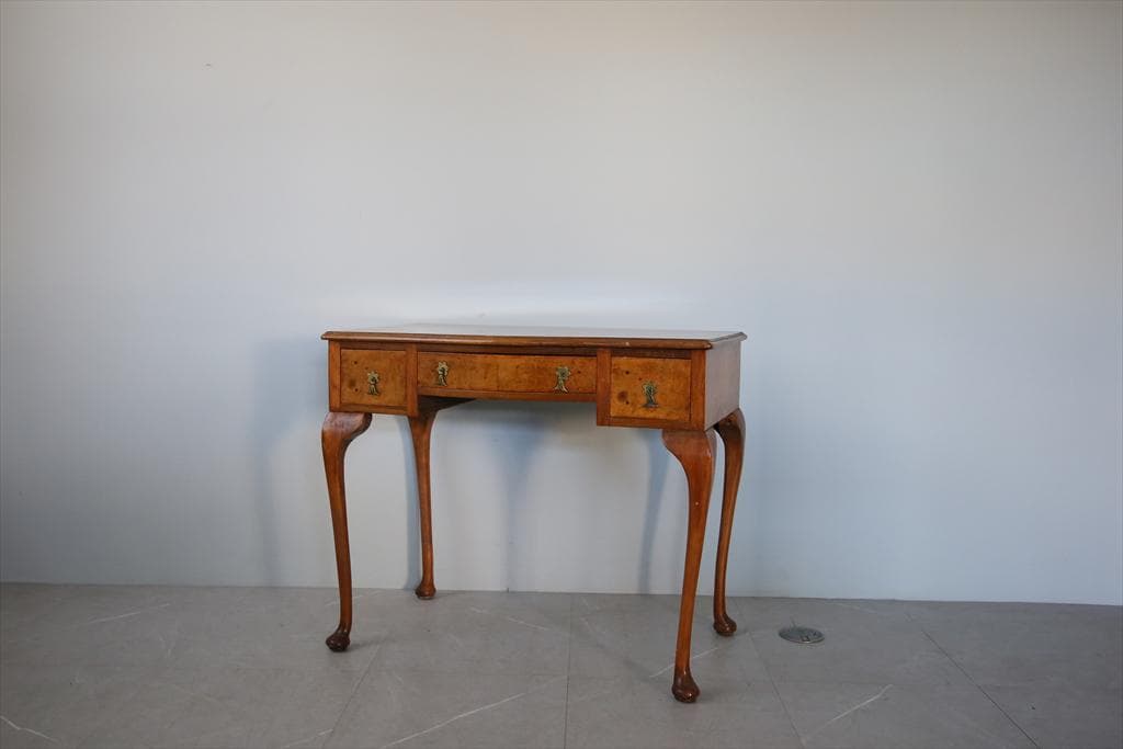 英国アンティーク猫脚デスク/作業台/勉強机/木製テーブル/飾り棚(91-211)