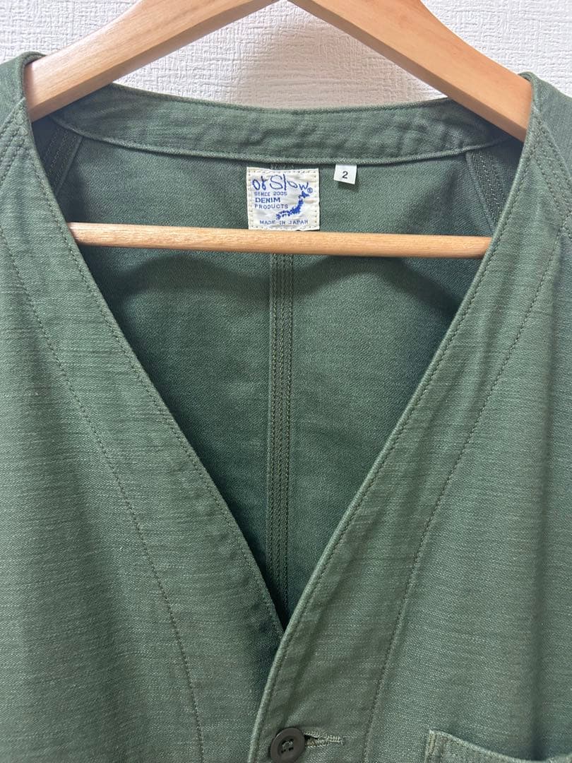 美品 orslow カーキ ノーカラージャケット サイズ2