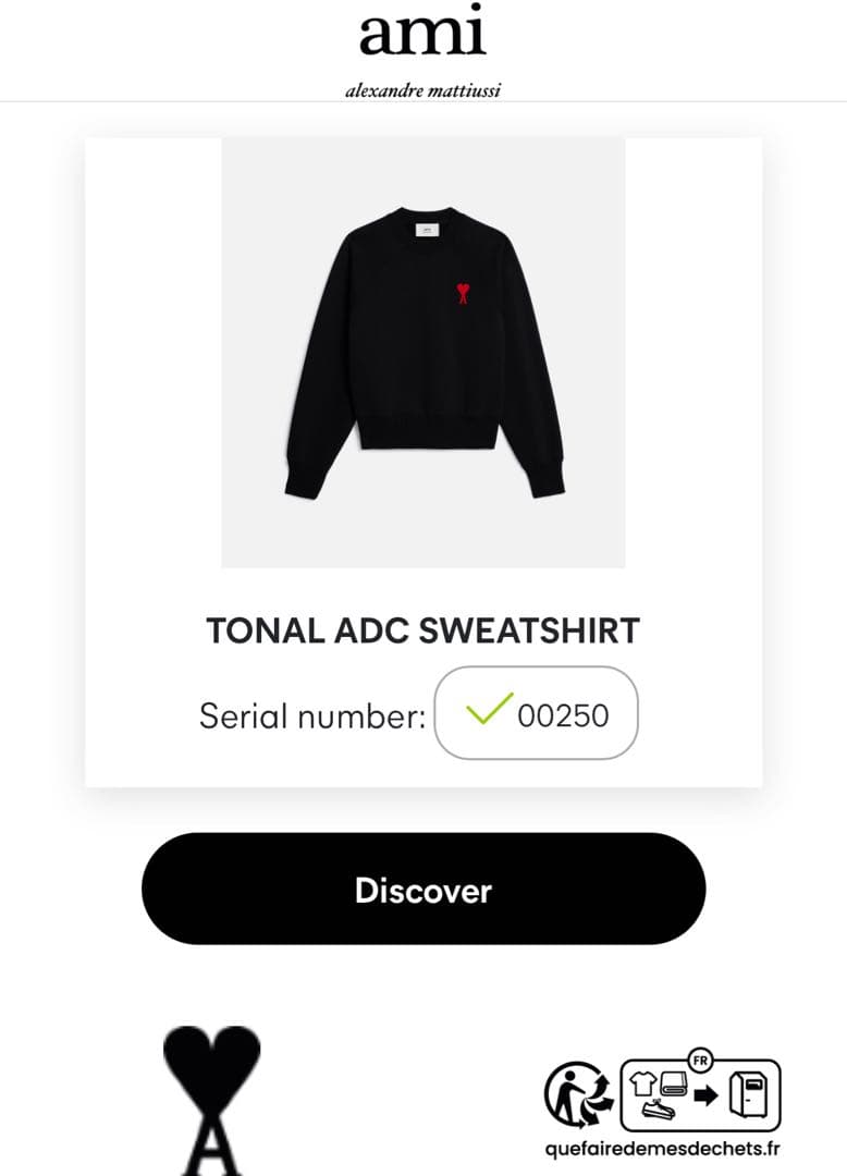 正規品Ami Paris Tonal ADC Sweatshirt黒 M 美品