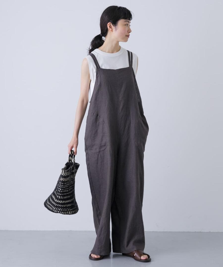 2025 春夏新作 かぐれ kagure 新品 リネンサロペット＊チャコール