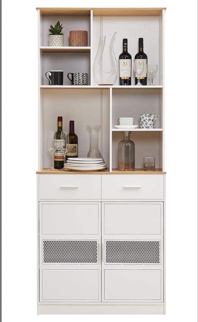 食器棚 キッチンラック 収納棚 スリム キャビネット ハイタイプ ホワイト 引出