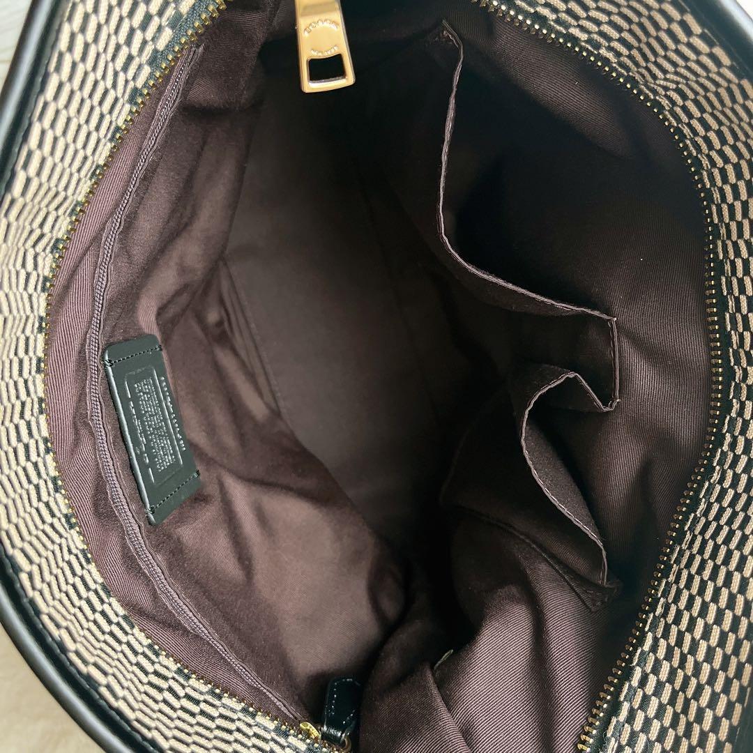 未使用級☆COACHコーチ トートバッグ 格子柄 キャンバス レザー ブラック