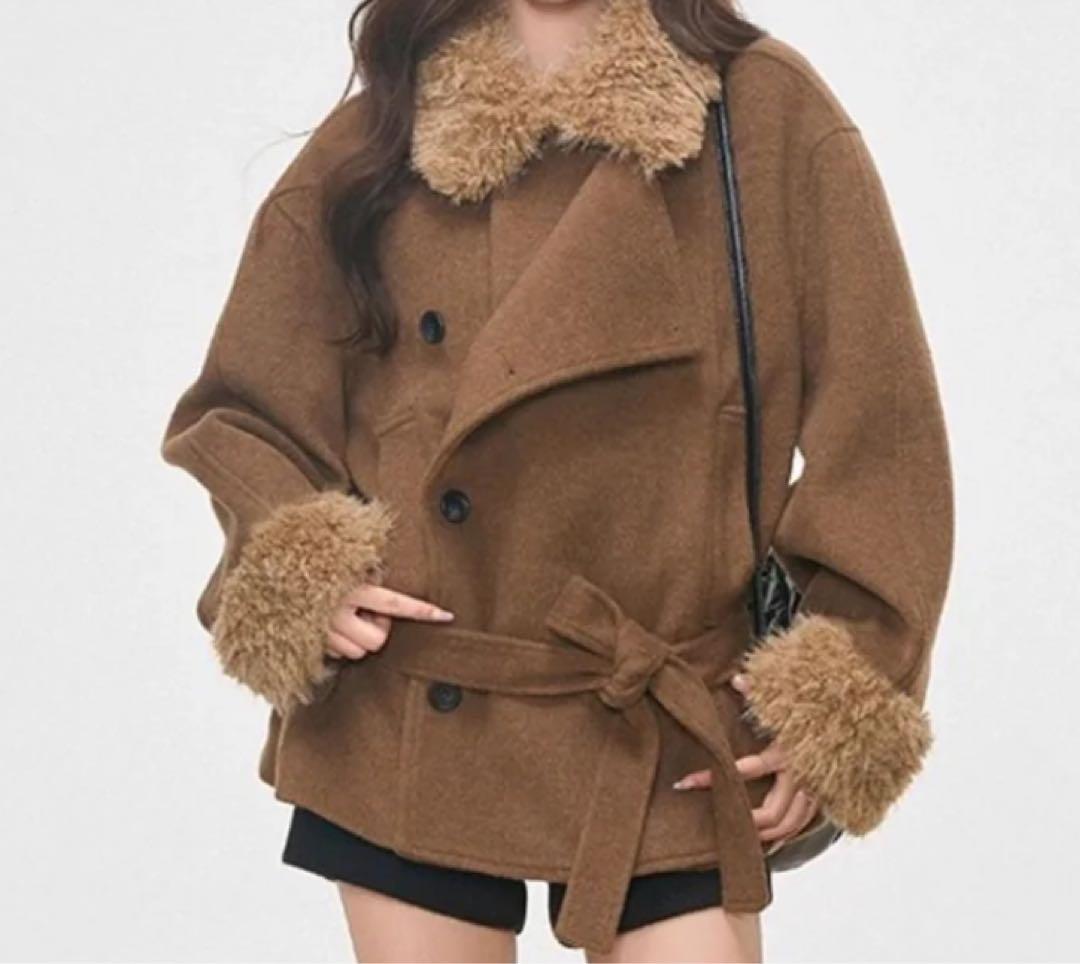 ジャケット・アウター Fur Collar Thickened Woolen Coat
