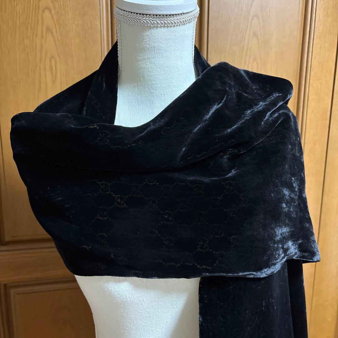 GUCCIグッチ黒いベルベットマフラー 男子兼用
