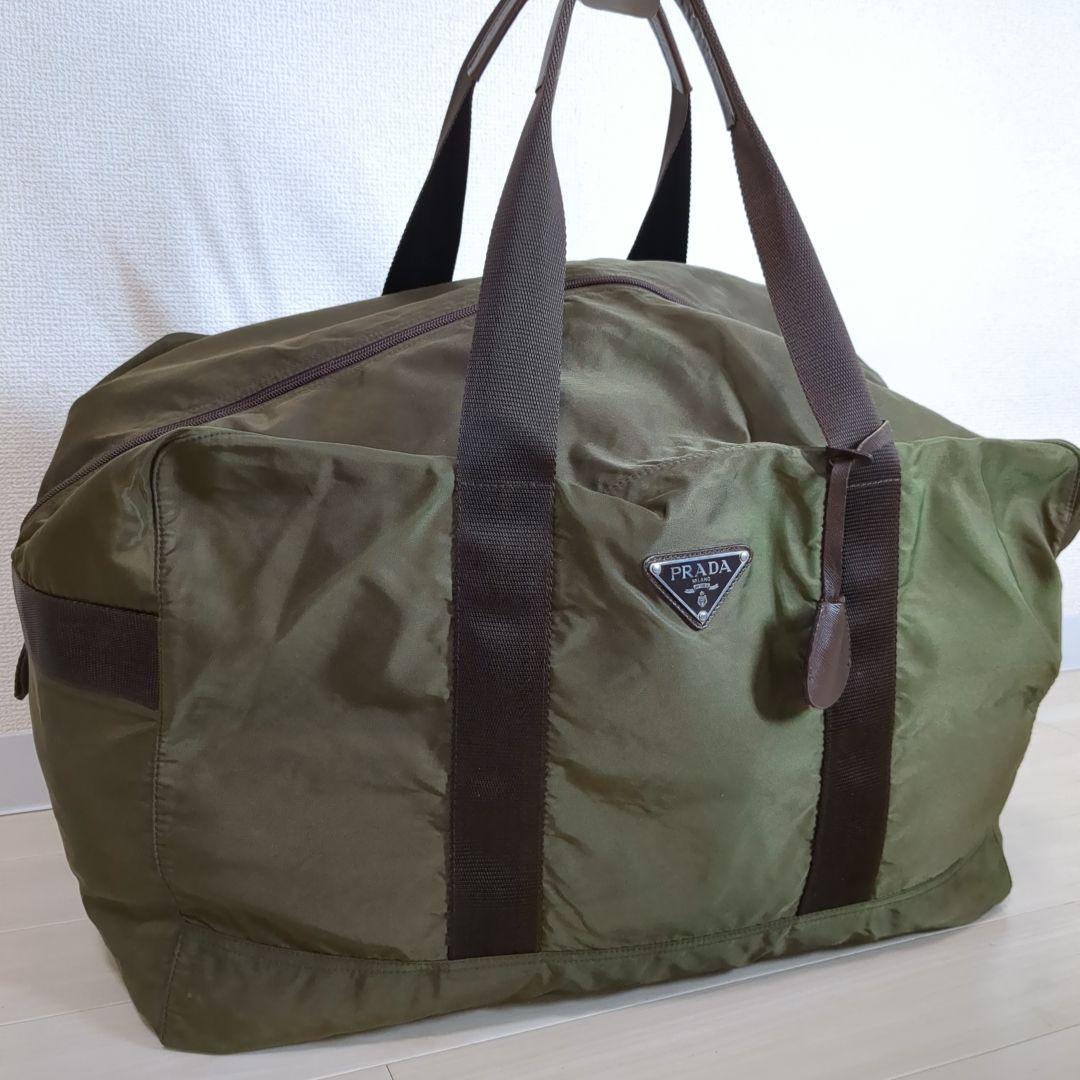 PRADA ボストンバッグ 三角ロゴ テスートナイロン カーキ 希少色 鍵付き