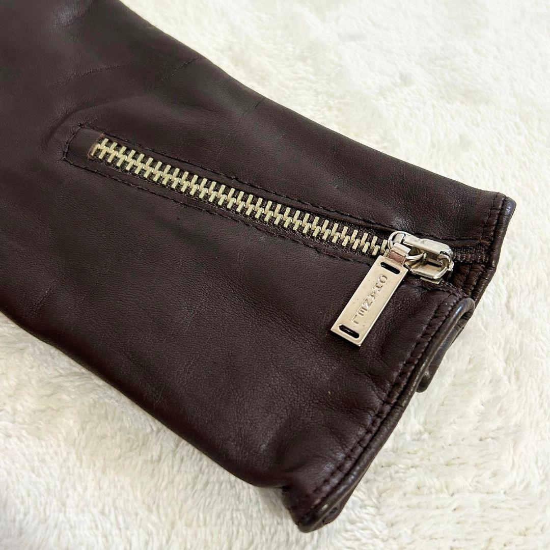 【美品】シャネル カシミヤライニング ブラウン レザー手袋 ジップ付き 7