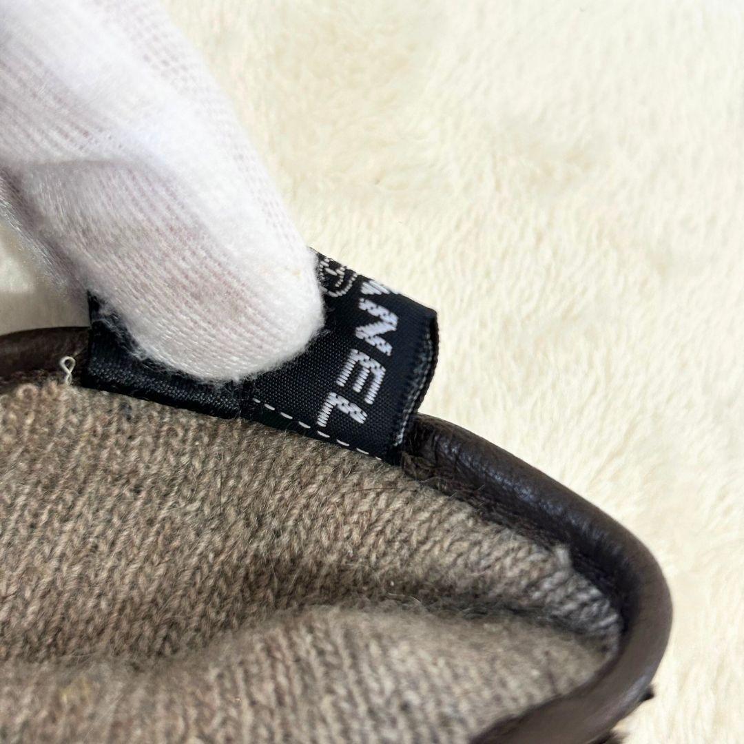 【美品】シャネル カシミヤライニング ブラウン レザー手袋 ジップ付き 7