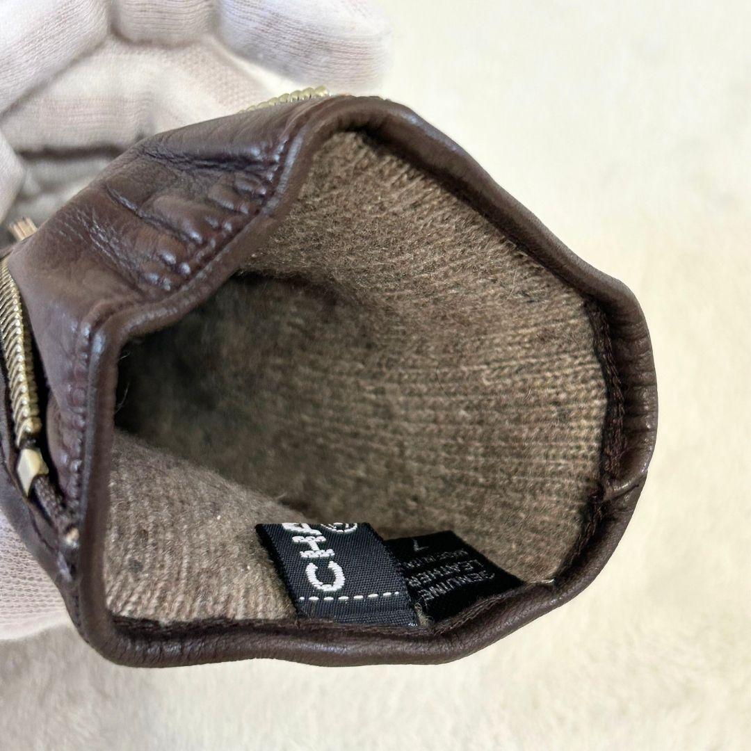 【美品】シャネル カシミヤライニング ブラウン レザー手袋 ジップ付き 7