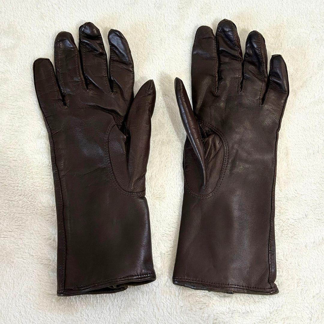 【美品】シャネル カシミヤライニング ブラウン レザー手袋 ジップ付き 7