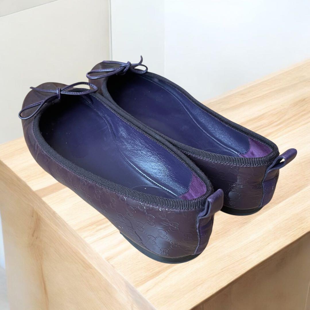 GUCCI フラット　バレエシューズ　レザー　ダークパープル　CG柄　36