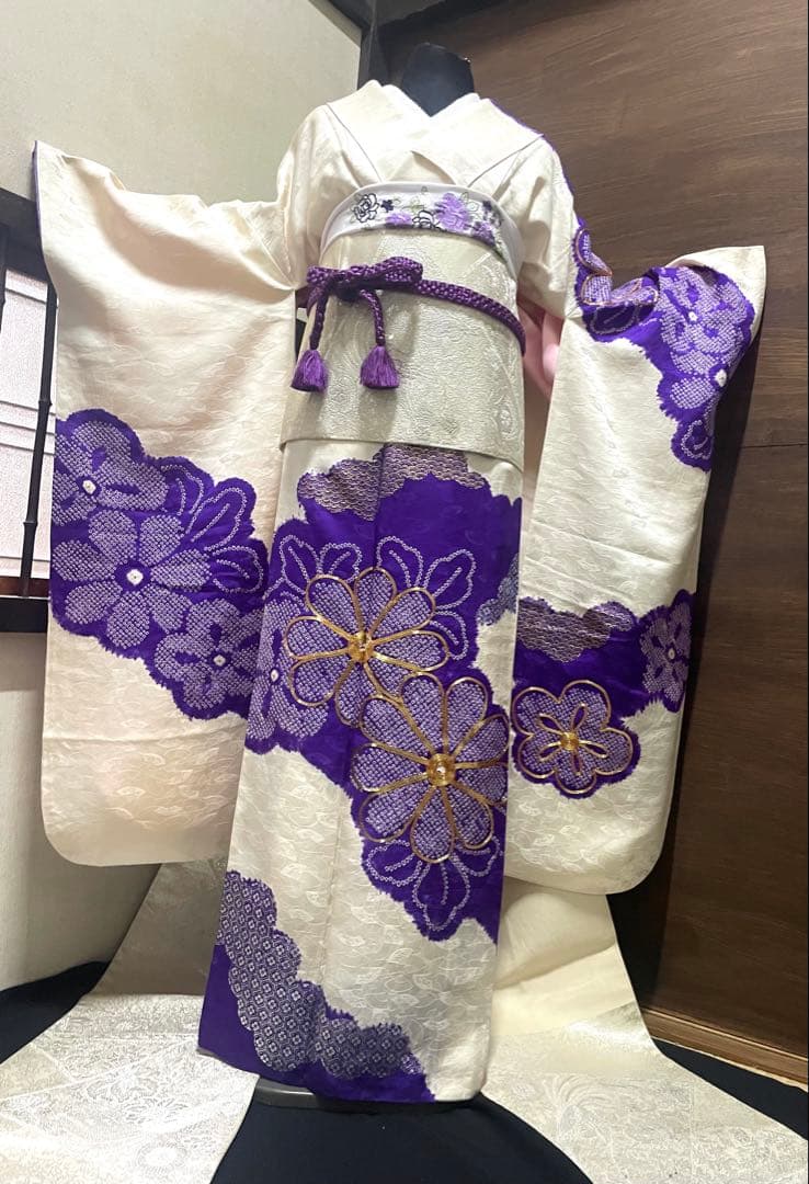 振袖 フルセット6点M〜L絞り銀駒刺繍　正絹　売り切り終了