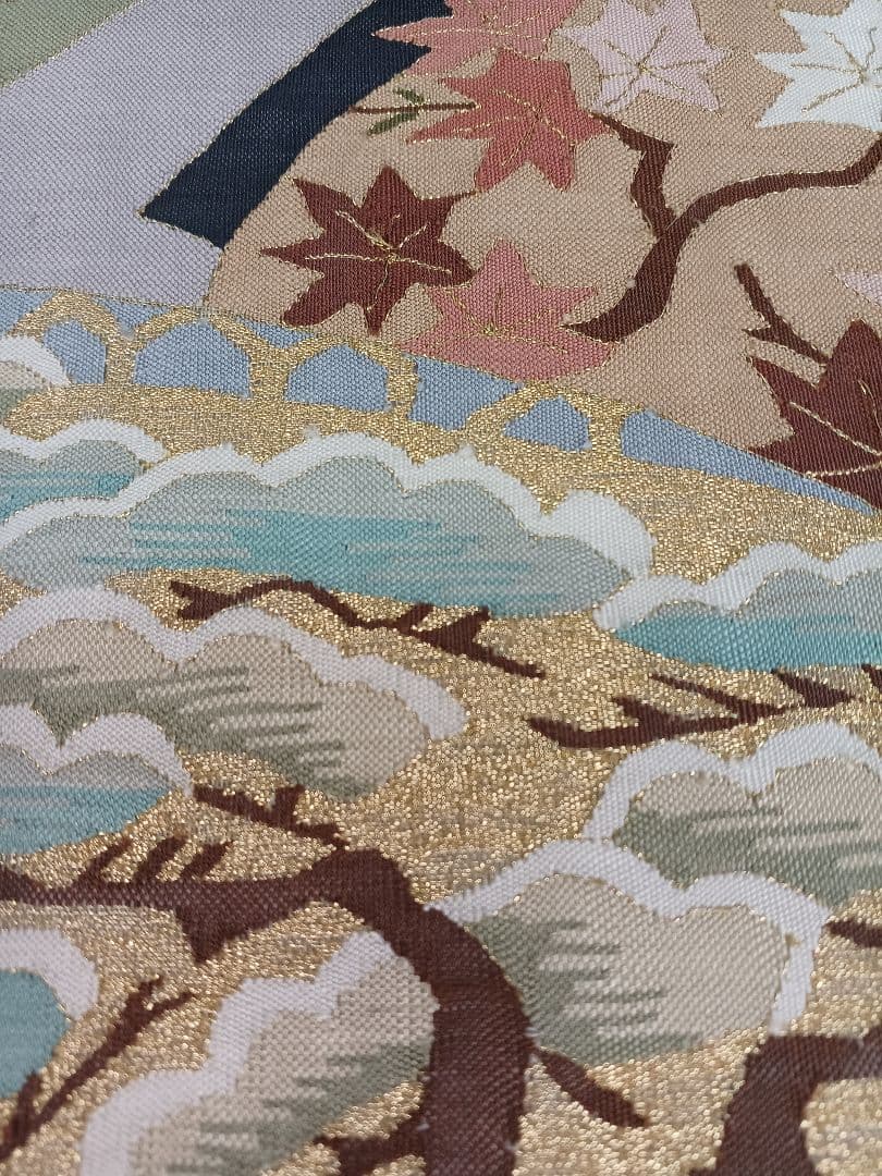 ［お太鼓柄］　袋帯　中古美品　紬　461cm O-042