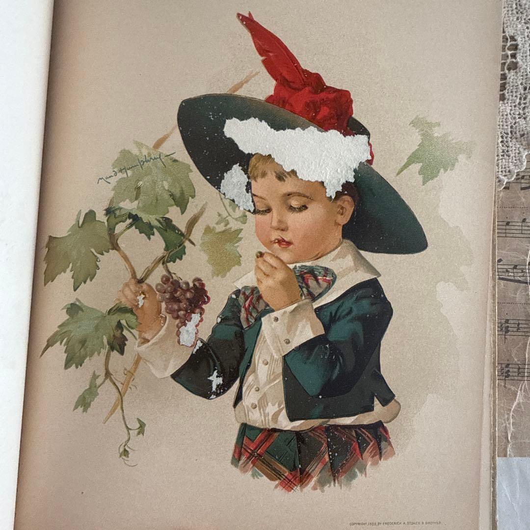 稀少1889年アンティーク美しい挿絵の絵本　洋書　古書ジャンクジャーナル額装に