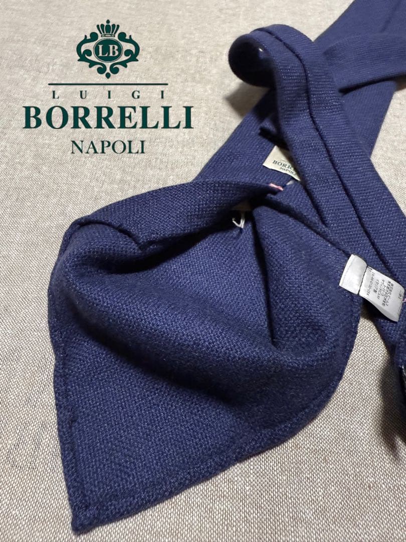 LUIGI BORRELLI／カシミヤ／ソリッドタイ／スフォデラート／ネイビー