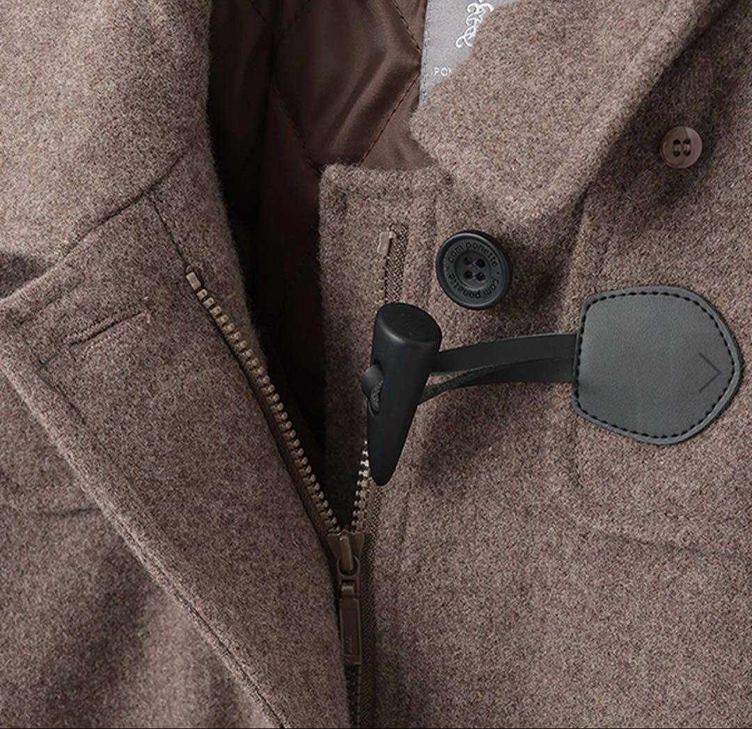 新品　ポンポネット ブラウン　【軽量キルティング裏地】ミドルダッフルコート