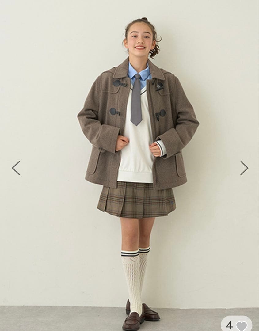 新品　ポンポネット ブラウン　【軽量キルティング裏地】ミドルダッフルコート