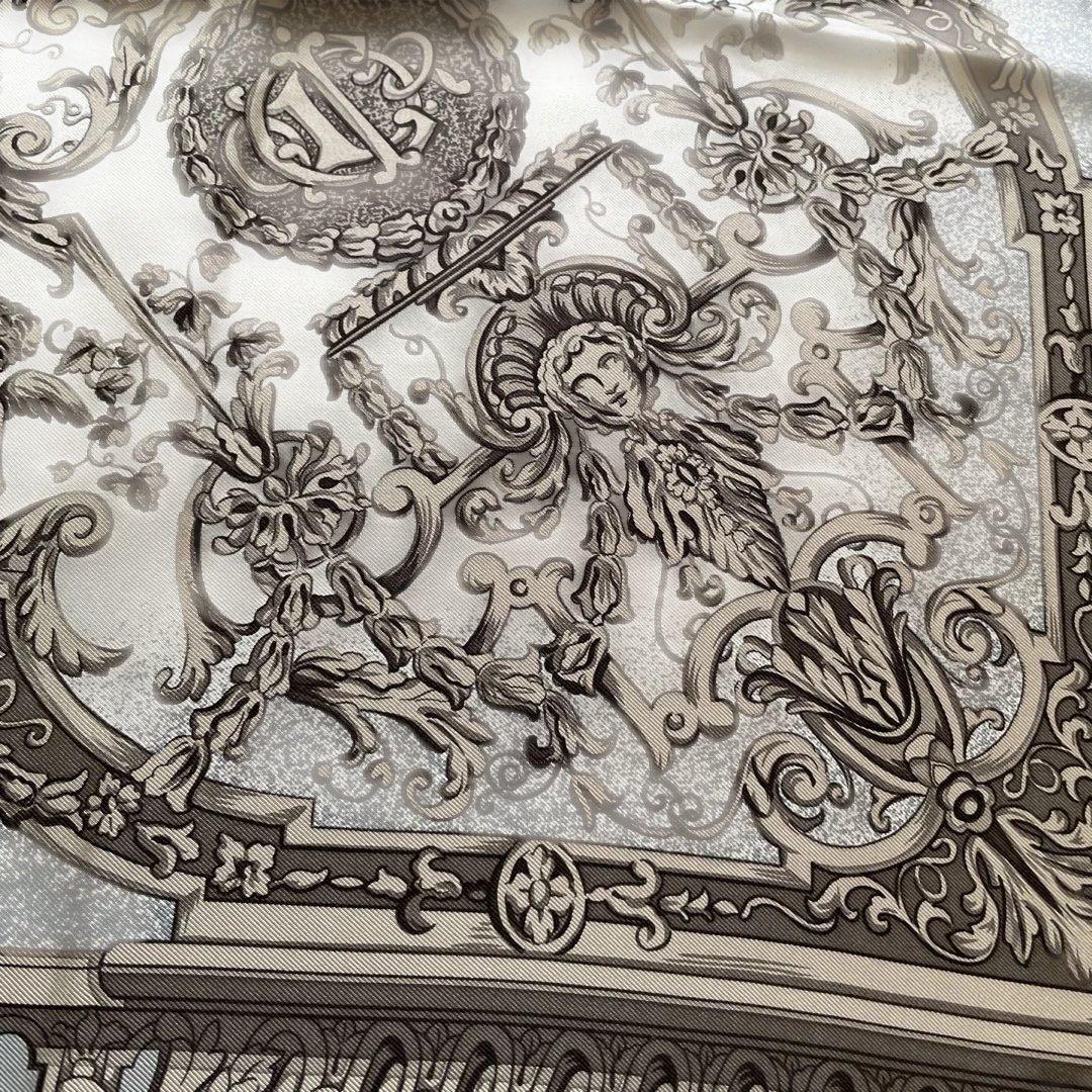 Christian Dior 装飾的 シルクスカーフ ネイビー108㎝