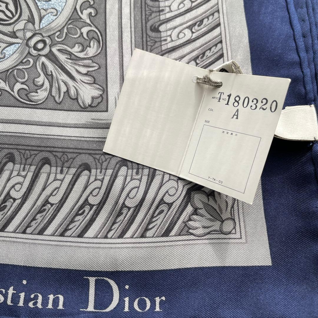 Christian Dior 装飾的 シルクスカーフ ネイビー108㎝