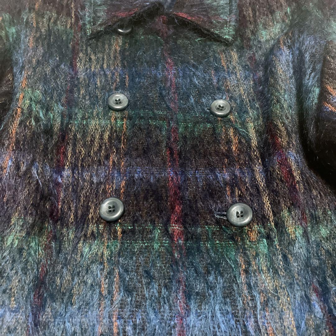 Leilian レリアン モヘヤ シャギーコート チェック ダブル 9号