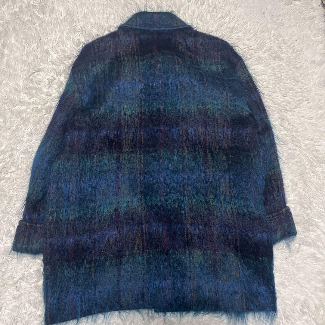 Leilian レリアン モヘヤ シャギーコート チェック ダブル 9号