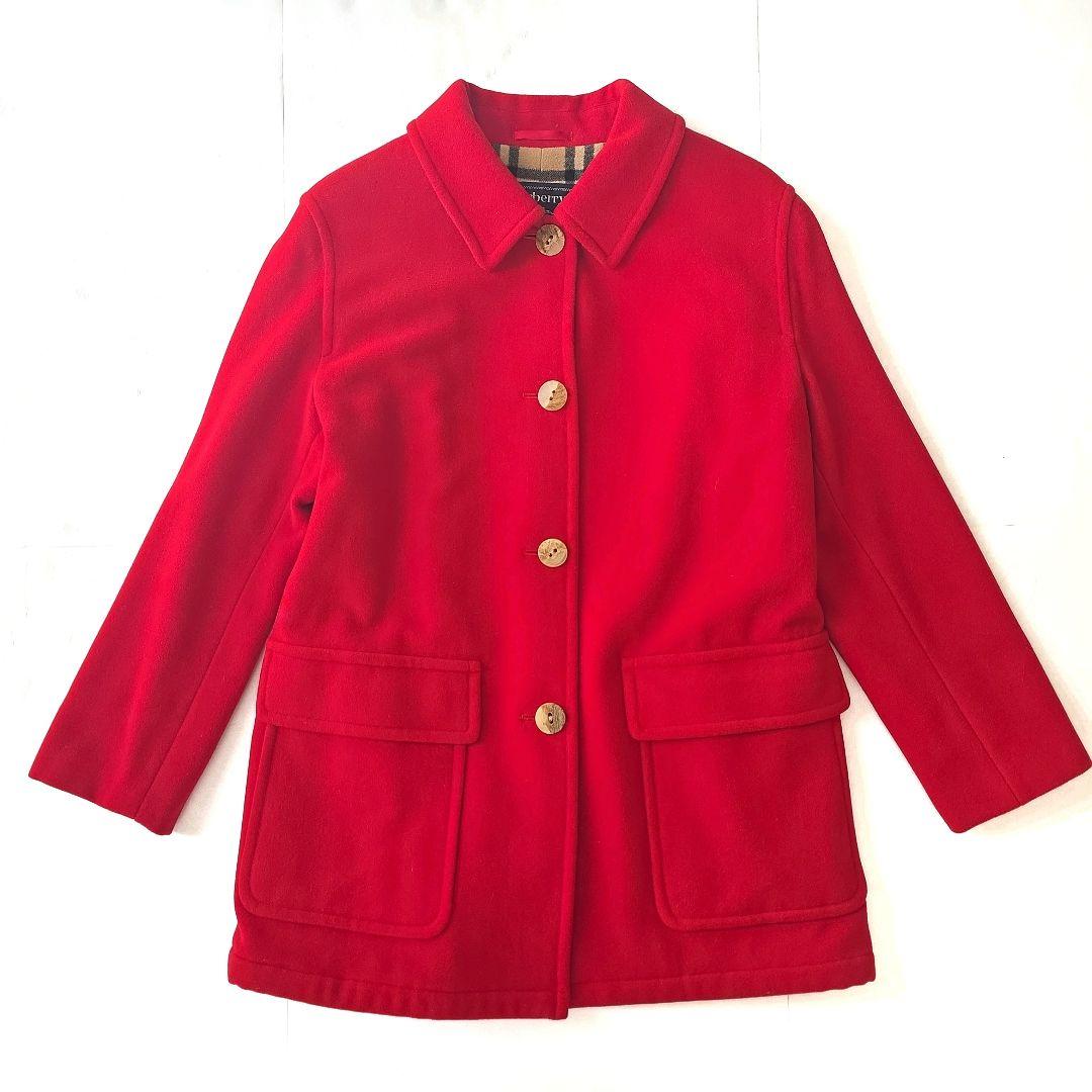 バーバリー カシミヤ混 コート ノバチェック 大きいサイズ 13 レッド