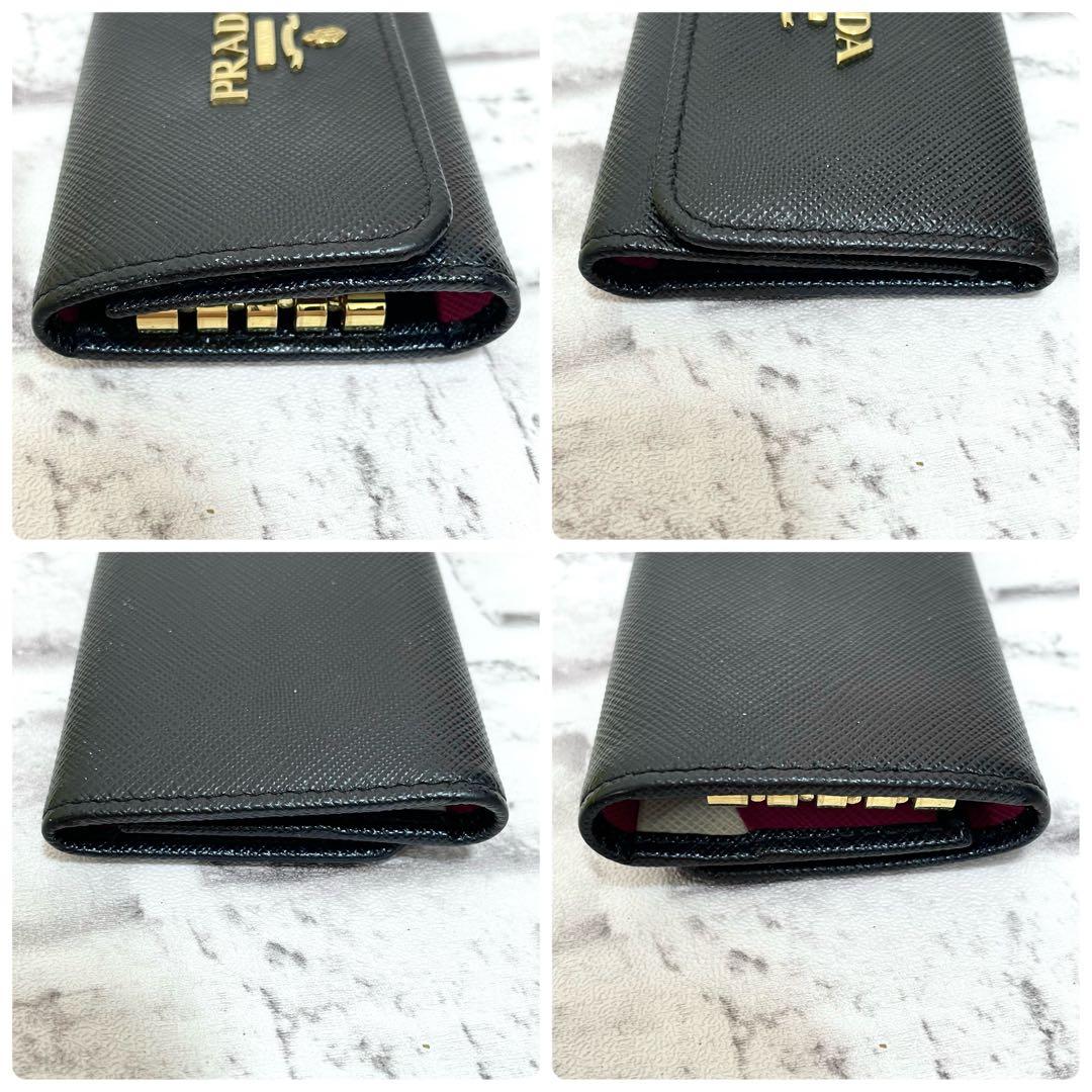 美品✨プラダ　4連キーケース　バイカラー　RFIDタグ　現行　黒