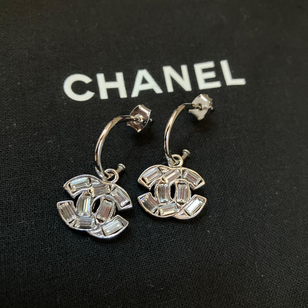 01P CHANEL シャネル CCマーク ラインストーン クリア×シルバー