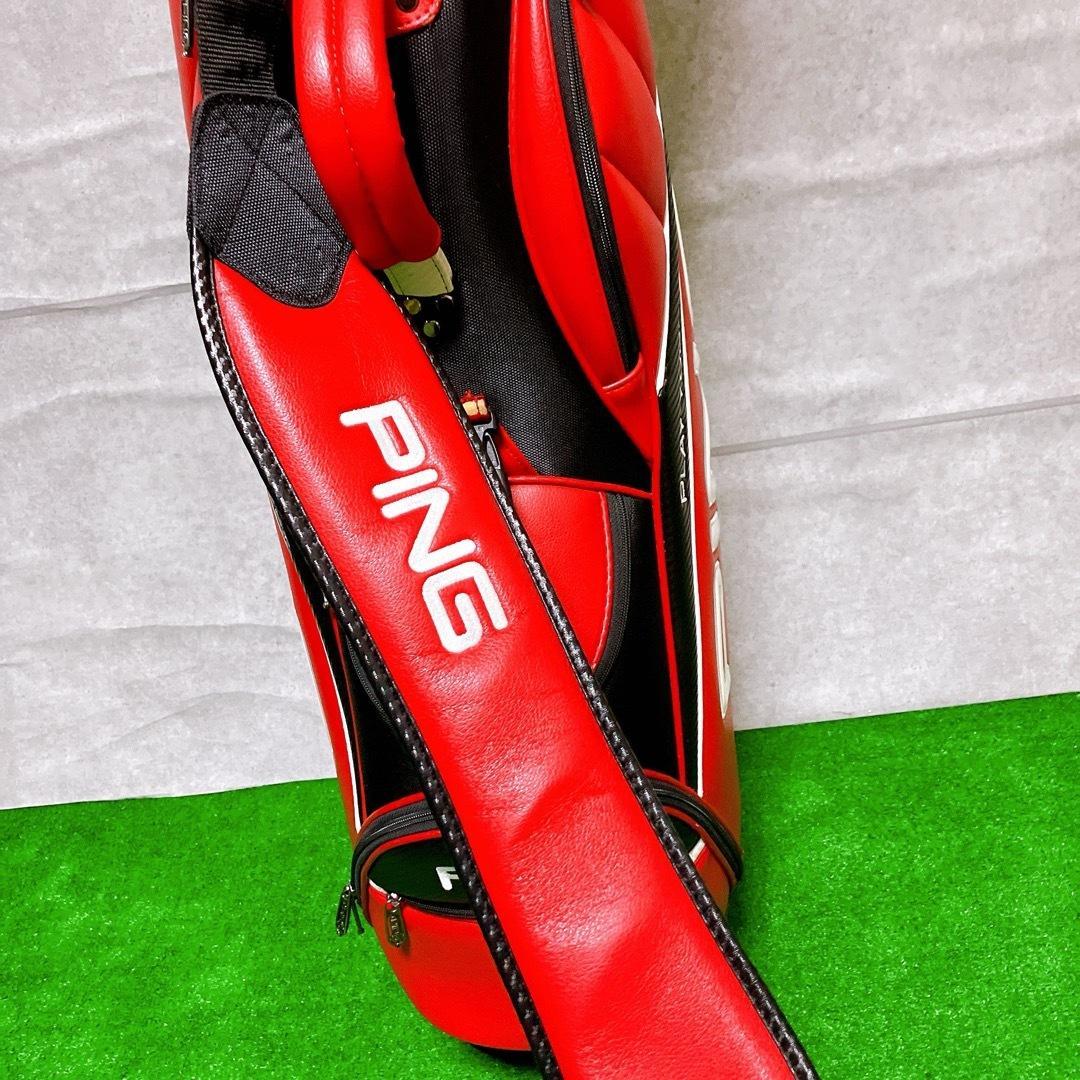 PING ゴルフ キャディバッグ レッド 9型 5分割 カート式 PUレザー