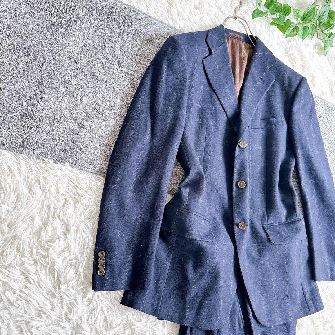 ETRO エトロ　スーツ　セットアップ　ペイズリー柄　ネイビー　チェック柄　50